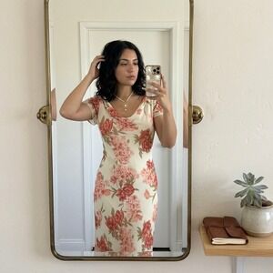 Vintage Y2K Floral Midi Dress Chadwicks Peachy Fairy Cottage Romantic